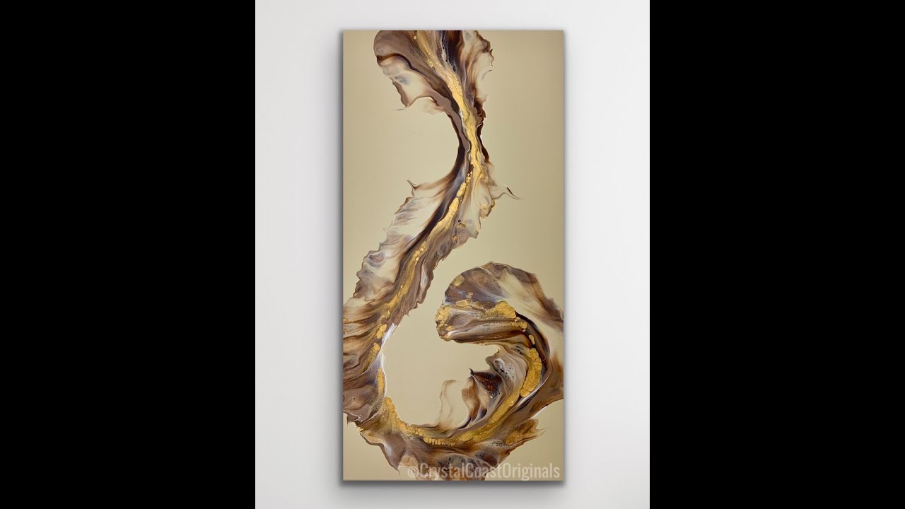 Shades of Brown and Gold on a Beige Background Fluid Art Acrylic Dutch Pour Painting