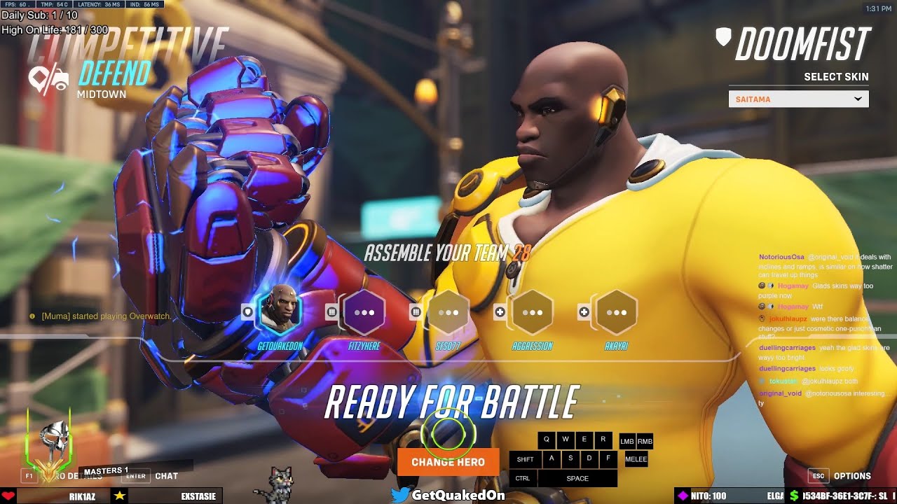 One Punch Man Overwatch 2 - NEW DOOMFIST SAITAMA SKIN - GetQuakedOn Doomfist Gameplay