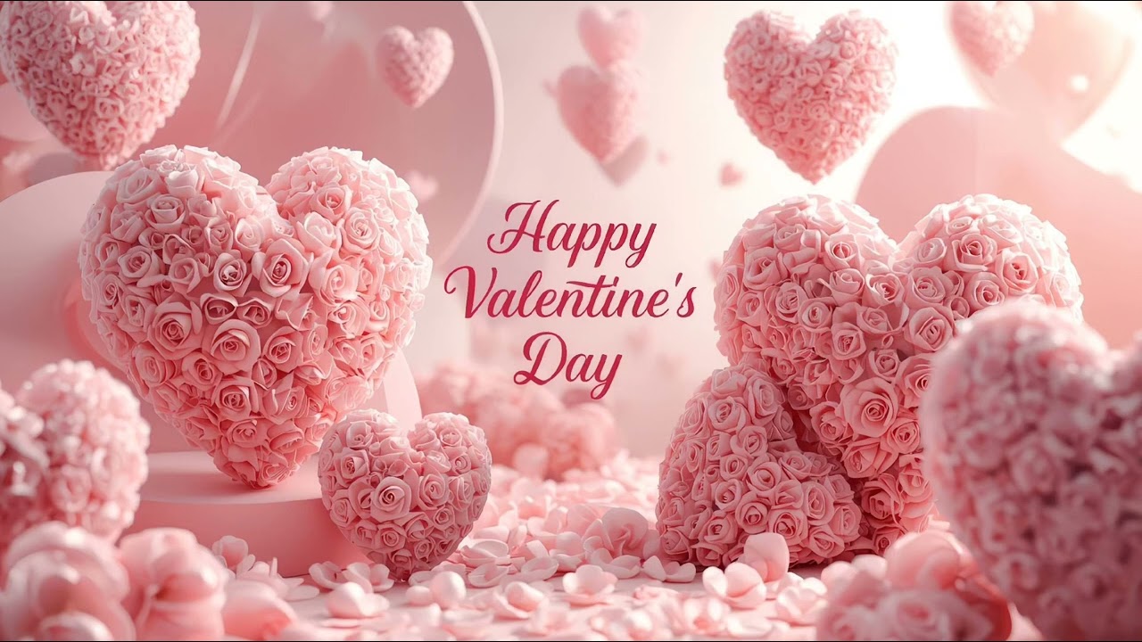 Happy Valentine’s Day Art 4K | Pink Rose Hearts Background | Romantic 3D Scene | 4 Hours |Screens TV