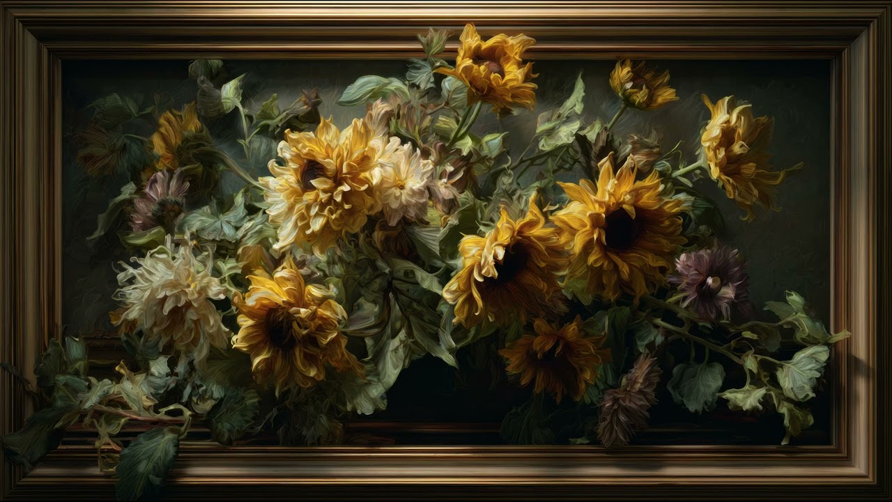 Luxury Sunflower Oil Painting in Gold Frame | 2 Hour 4K TV Art Screensaver