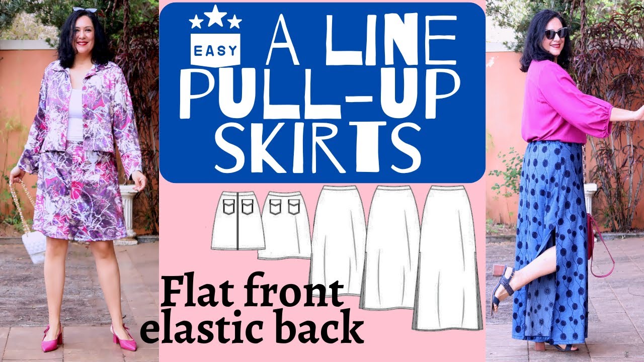 CUTE pull-up SKIRTS. Sewing DREAMS! Easy does it (Pattern Emporium) CLEVER flat front /elastic back