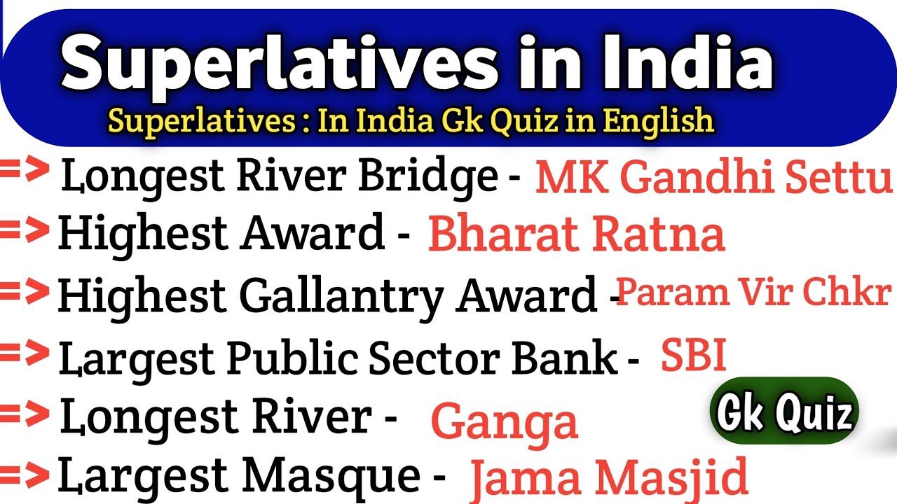 Superlatives of India | Tallest, Smallest, largest, Oldest and Highest in india | GK Quiz |