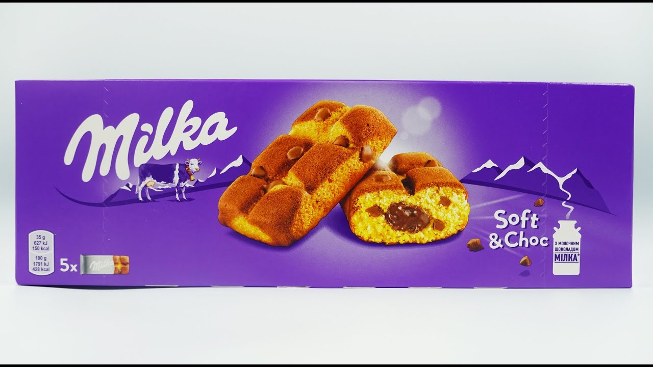 ASMR Unboxing Milka Soft & Choc Sponge Cake With Chocolate Filling & Pieces Of Milk Chocolate