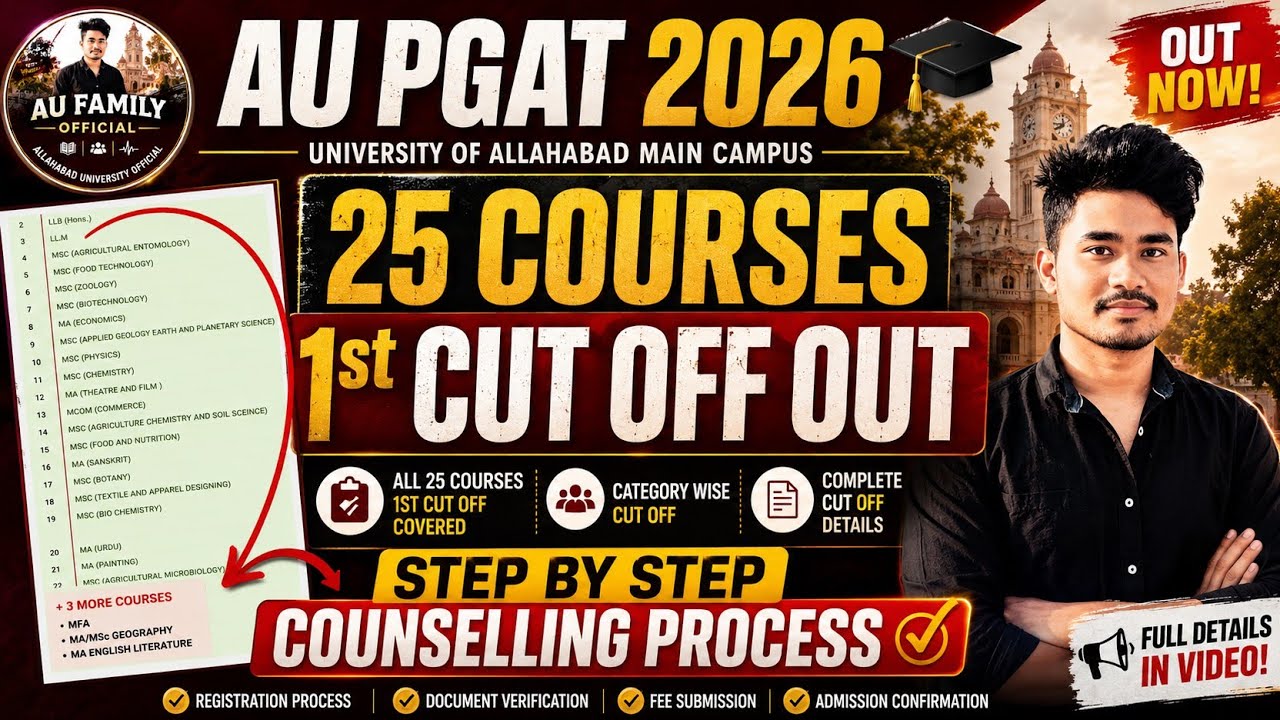 AU PGAT 2026 1st Cut Off Released 🔥 | 25 Courses Cut Off | Allahabad University PG Counselling 2026