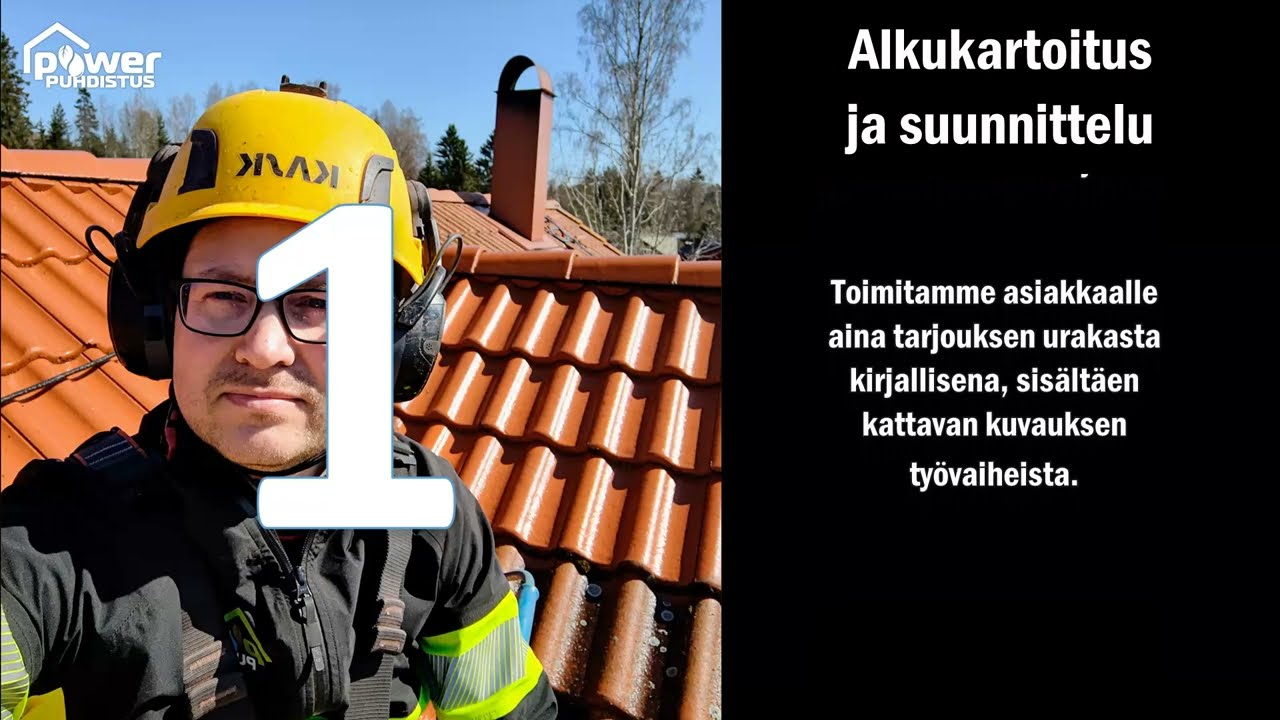 Tiilikaton pesu, sammaleenesto ja pinnoitus - urakan vaiheiden kuvaus