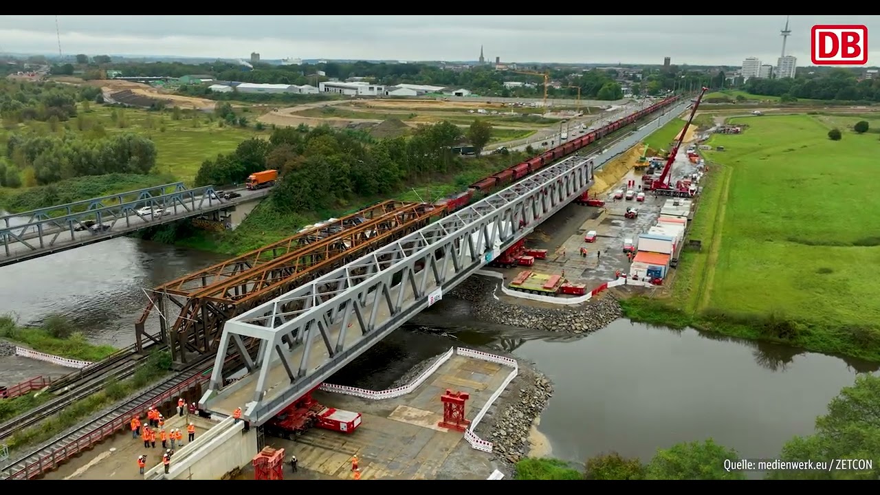 Einschub der ersten Eisenbahnbrücke Lippe in Wesel
