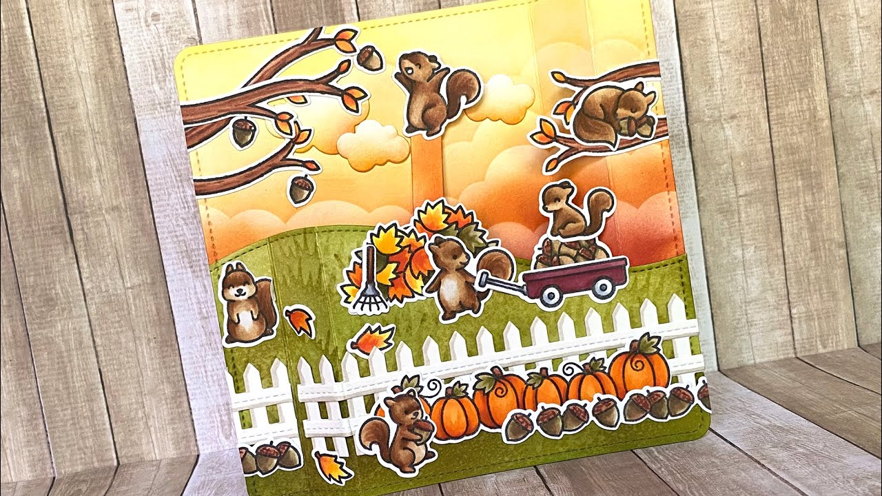 Autumn scene Peekaboo Pop-Up card with Kara