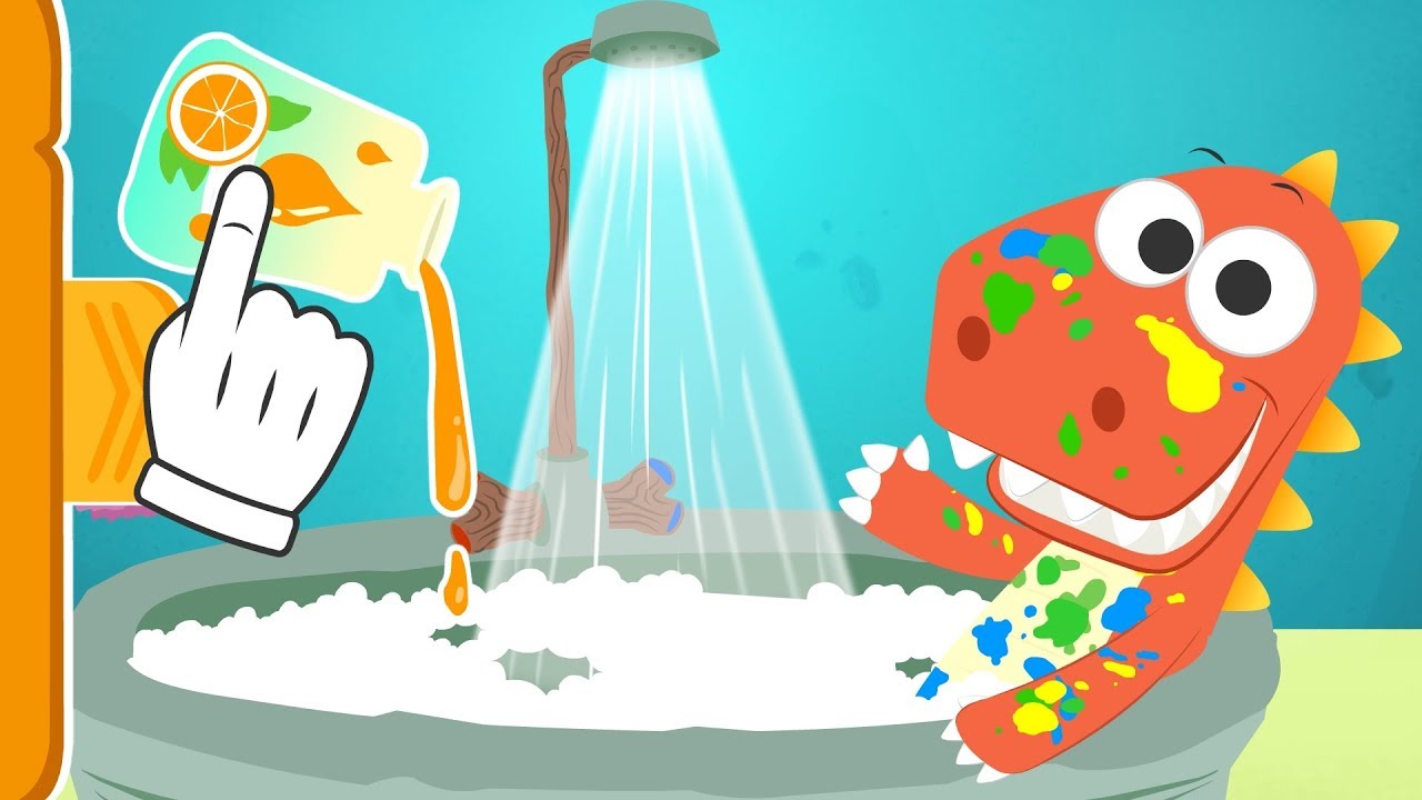 Aprende con Eddie a darte un baño 🛀 Eddie el dinosaurio se lava después de pintar