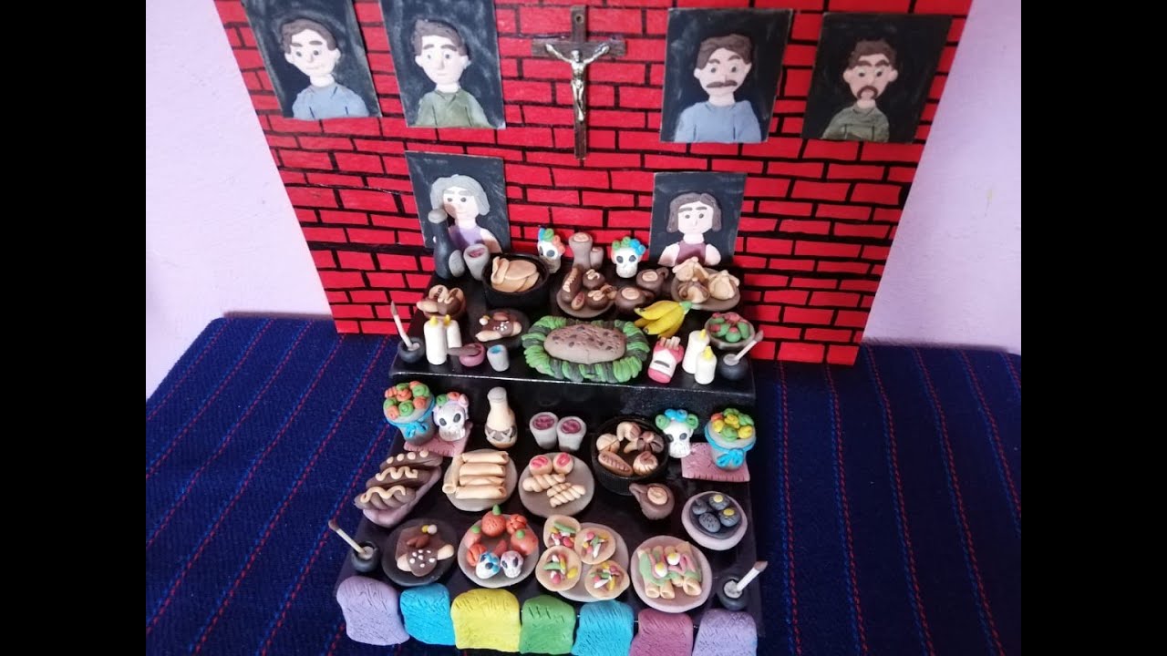 Altar de dia de muertos de plastilina ofrenda de dia de muertos miniatura maqueta de plastilina