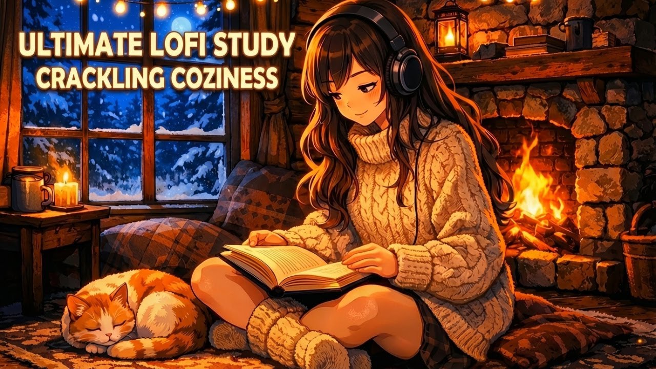 Snowy Cabin Study Session | Relaxing Lofi Music & Crackling Fire