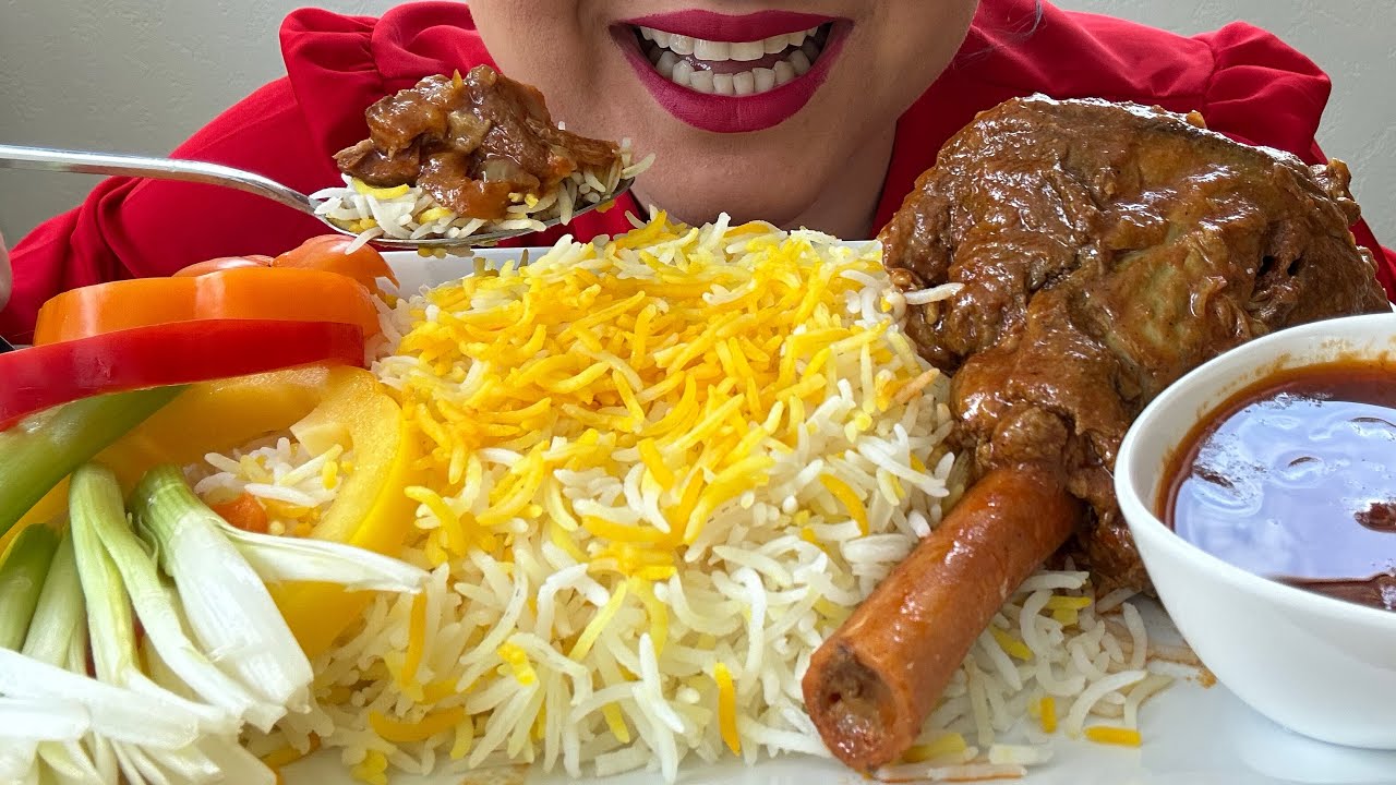 Mukbang Rice with Lamb Shank(Chelo Mahiche)| موکبانگ چلو ماهیچه