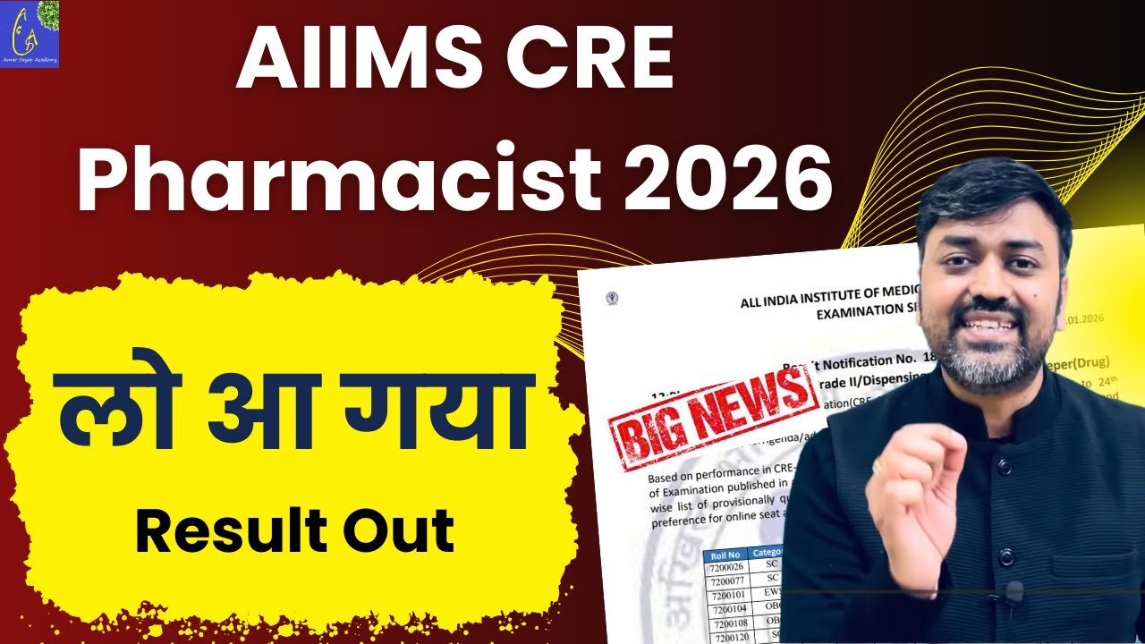 AIIMS CRE Pharmacist Result OUT 2026 | Cut Off Scorecard Update AIIMS CRE 2026 Result Declared Live