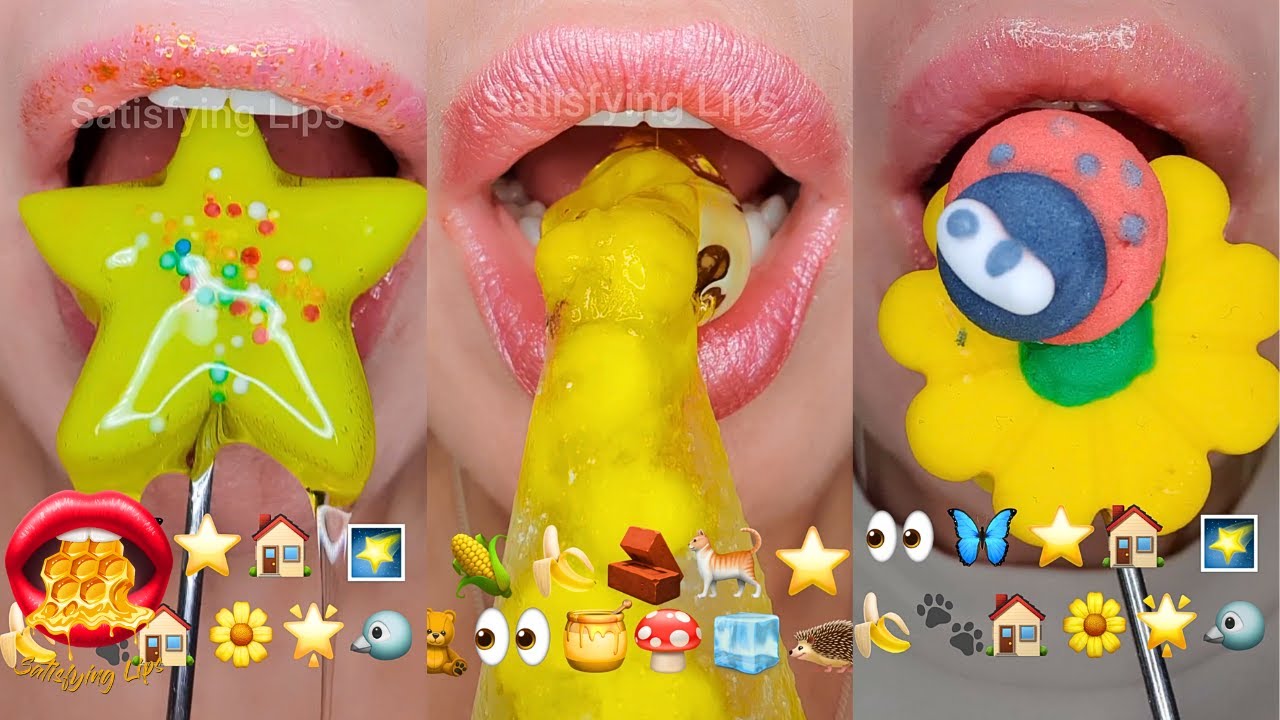 ASMR Satisfying Eating YELLOW FOOD EMOJI FOOD CHALLENGE