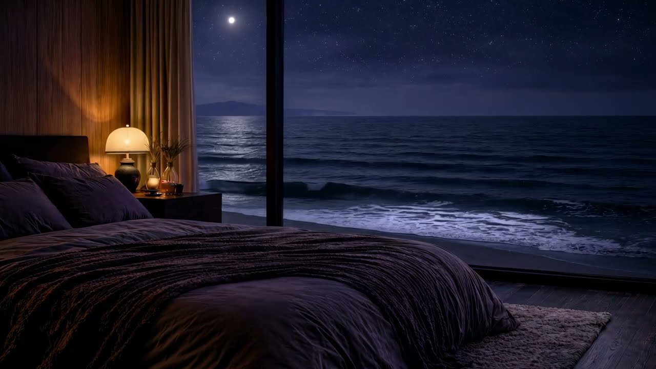 🌊 Nighttime Serenity by the Ocean — Deep Sleep Ambience | Calm Waves & Dark Bedroom (No Music)