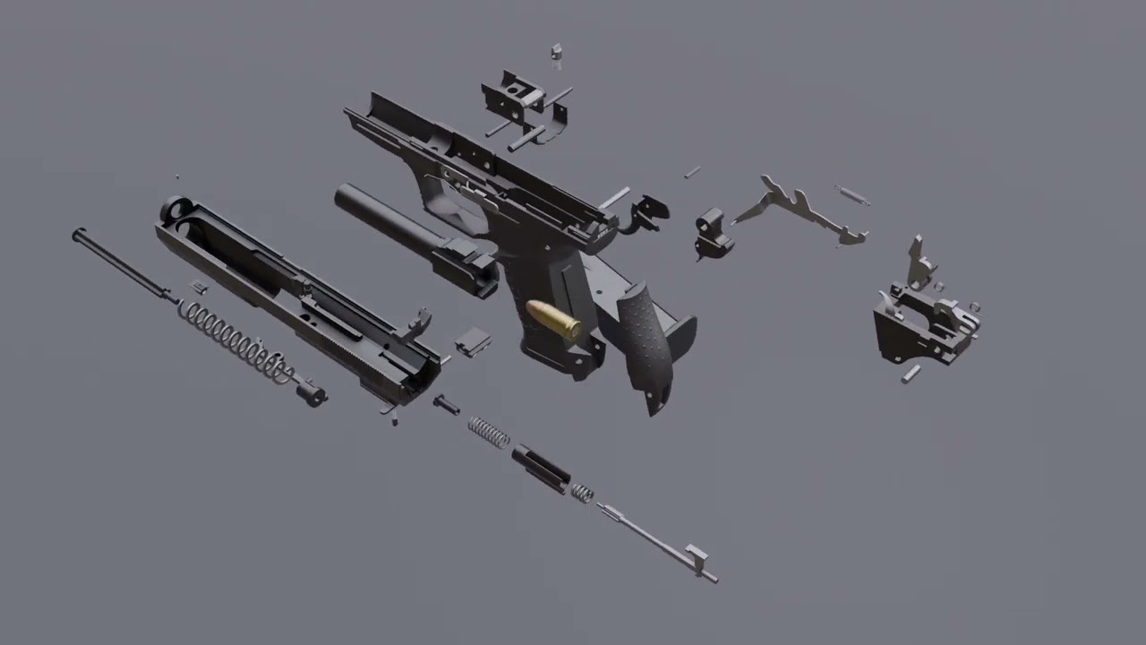 Walther P99 (Detailed) / Blender 3D model / gun assembly
