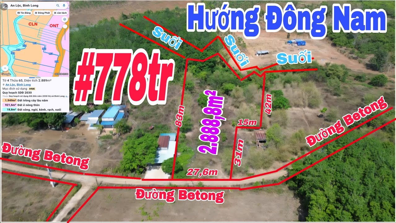 (30) 778tr | Đất Phường An Lộc, Ngang 27,6m Tổng 2.888,8m² LH 0867251968 #bdsbinhphuoc