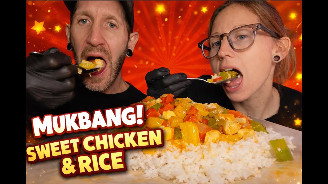Juicy Sweet & Sour Chicken & Fluffy Rice 🤍🔊 | Couple Mukbang ASMR | PLUS FUNNY MOMENTS