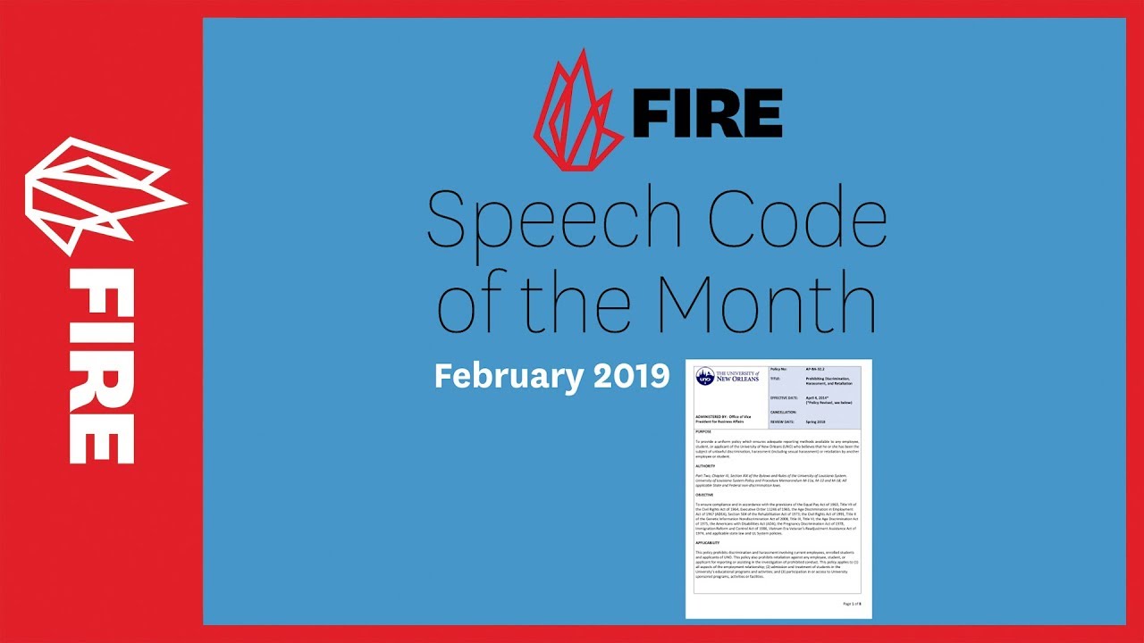 Speech Code of the Month: February 2019 - University of New Orleans