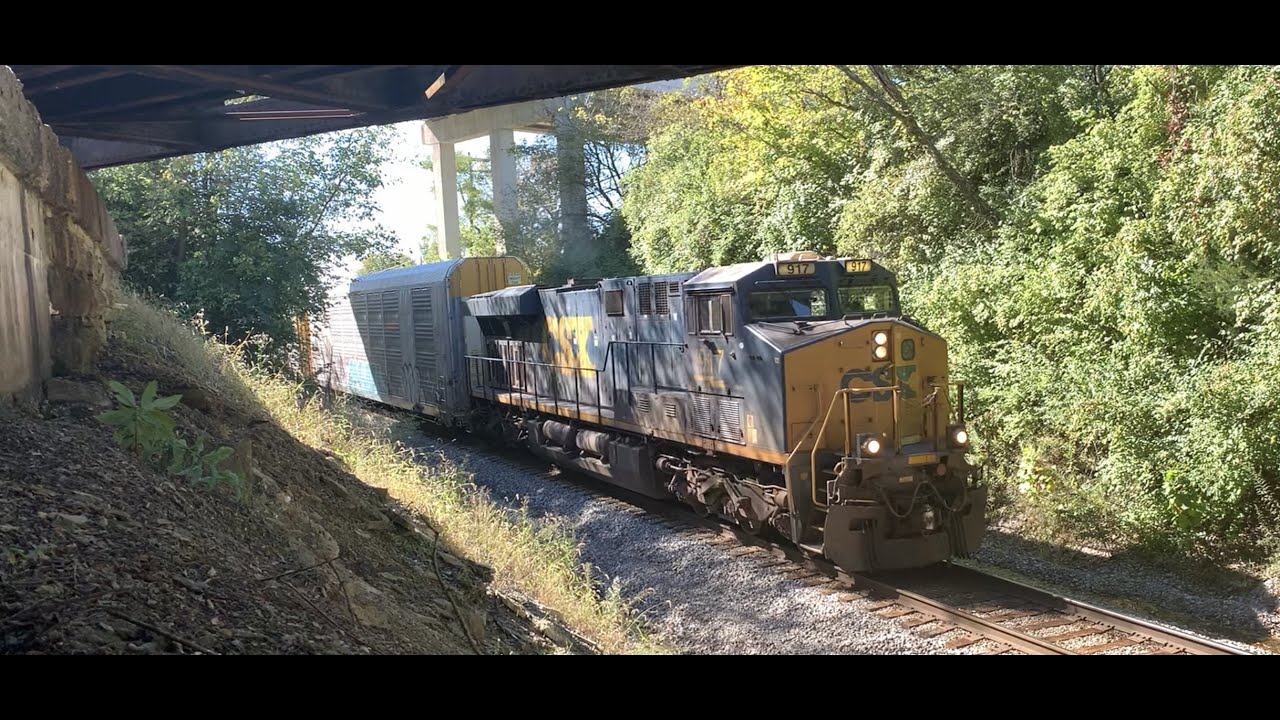 Train With DPU Stalls Out On Hill Under Norfolk Southern Trestle, Walton Kentucky Trains Auto Racks