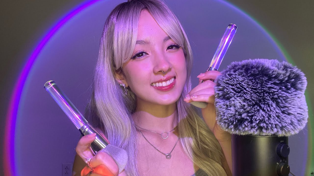 ASMR | Scanning & Brushing Your Face 💜+ Hand Sounds and Wet/Dry Mouth Sounds