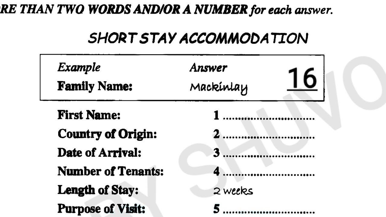 Short stay accommodation listening practice test with answers | IELTS Final Exam 