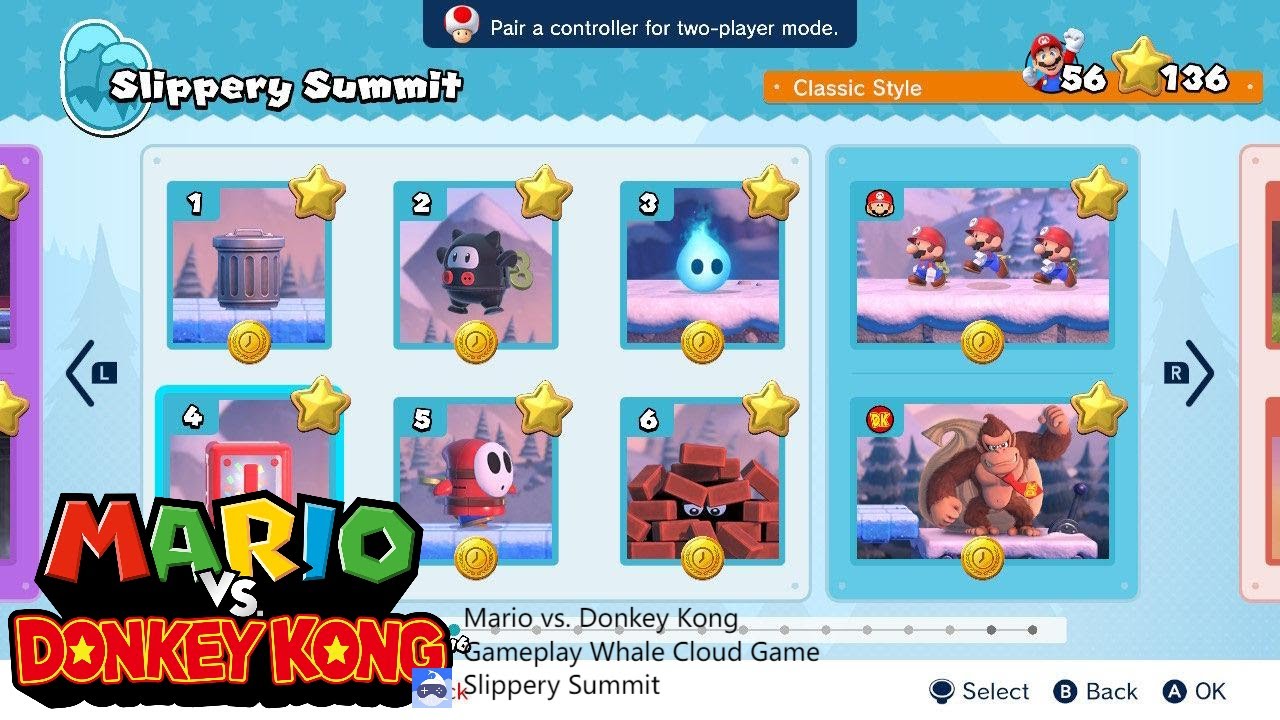 Mario vs. Donkey Kong - Gameplay Slippery Summit Whale Cloud Game