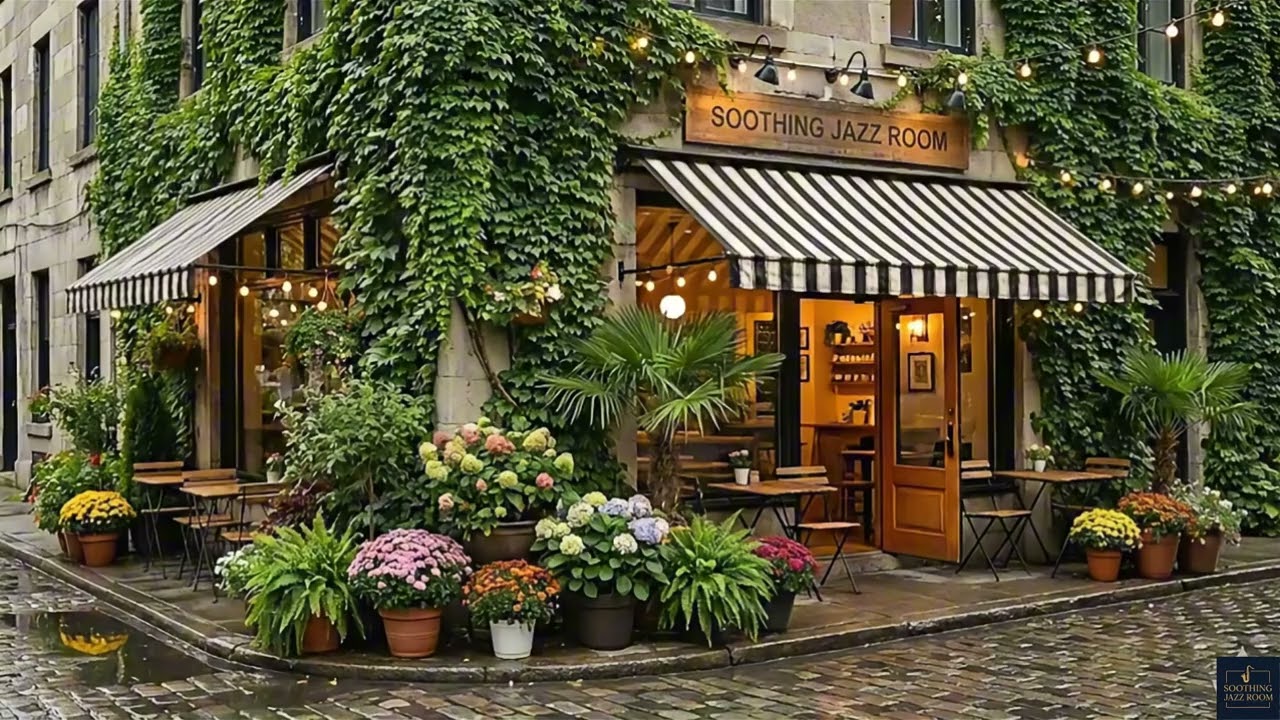 Relax Jazz ☕ Cozy Rainy Corner Café | European Coffee Shop Ambience for Study & Work