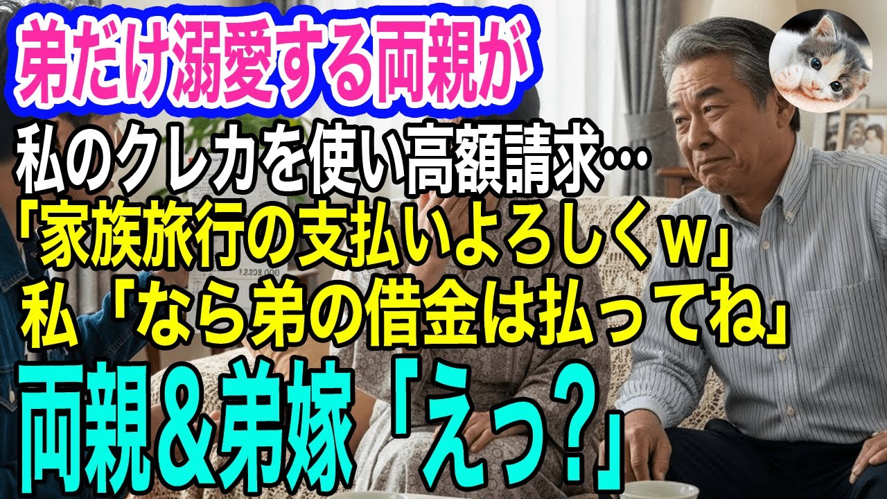 弟だけを溺愛する両親が勝手に私のクレジットカードを使い高額請求が…「家族旅行の支払いよろしくｗ」私「じゃあ弟の借金は全額払ってね」両親＆弟嫁「えっ？」結果ｗ【スカッとする話・年金シニア生活】