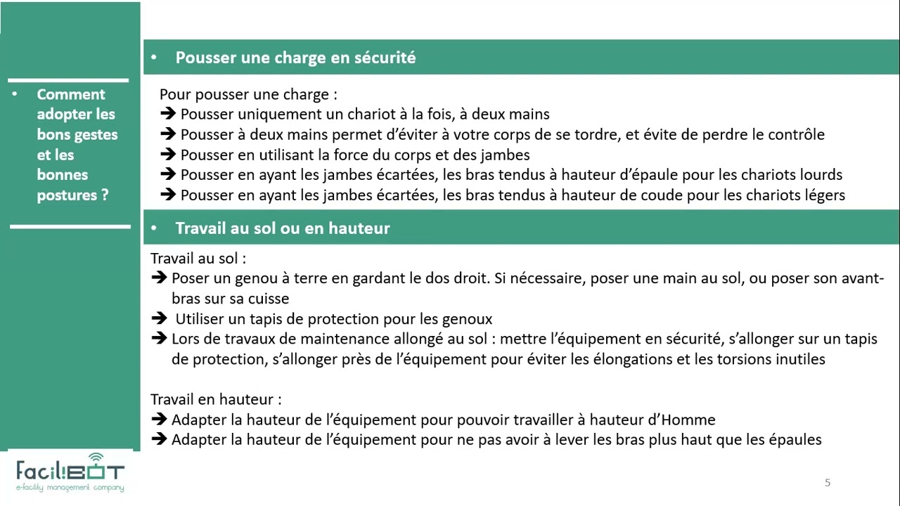 Sensibilisation aux Gestes et Postures - Facilibot - Partie 2/2