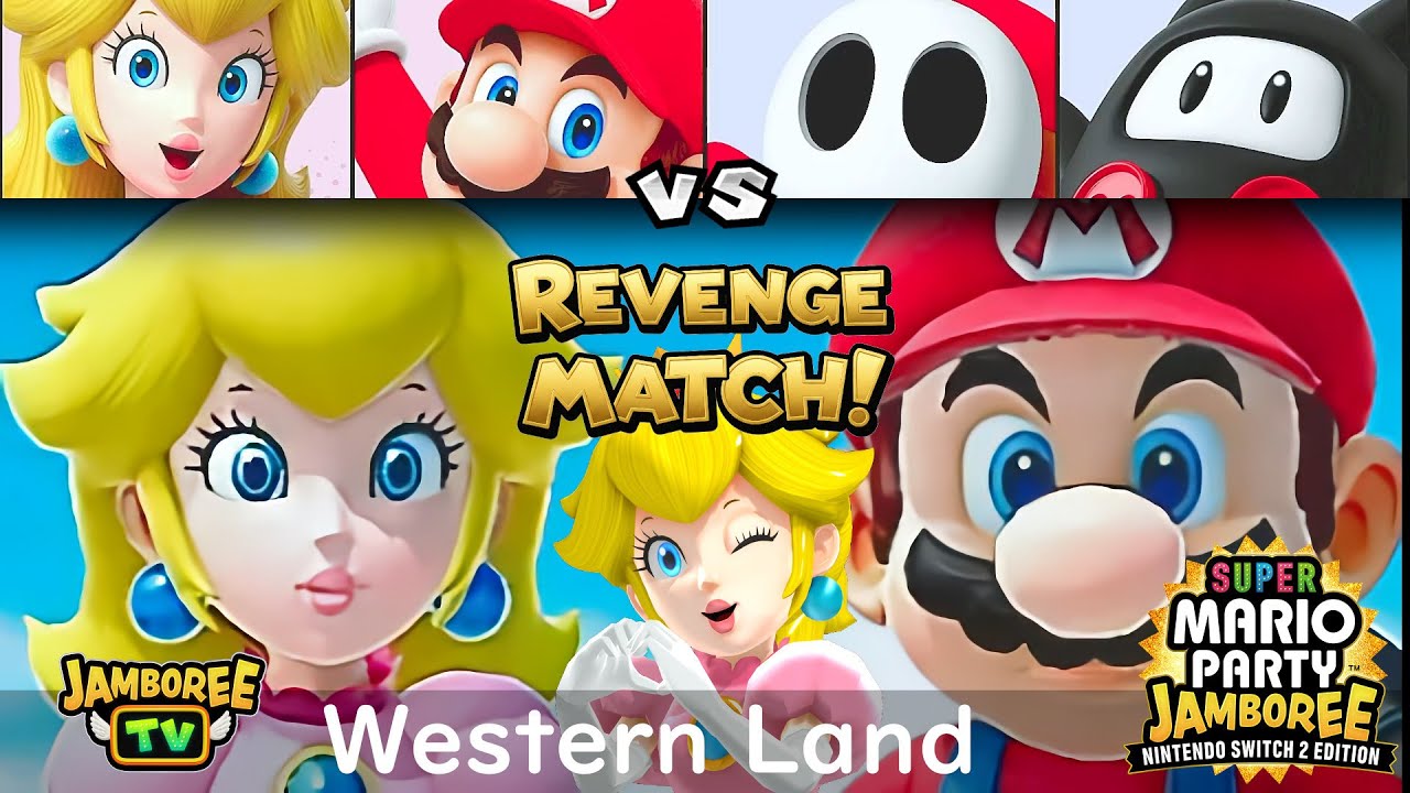 Super Mario Party Jamboree TV Peach and Mario vs Shy Guy and Ninji in Western Land