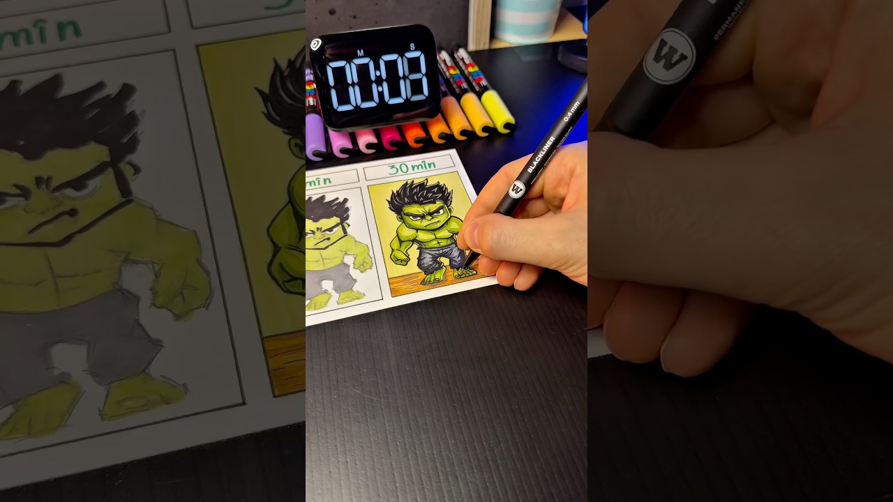 Drawing HULK💚30 sec, 3 min, 30 min Challenge😀