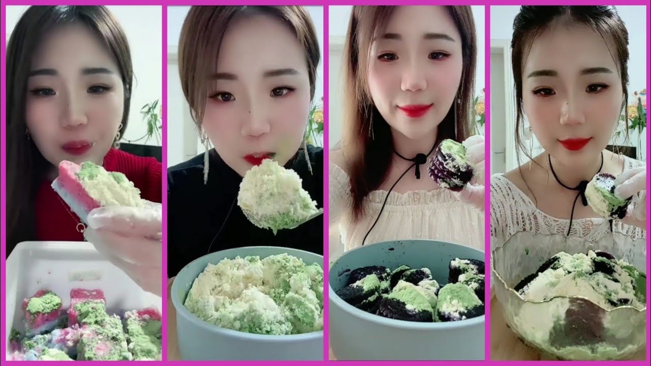 ASMR REFROZEN SHAVED ICE EATING WITH MATCHA AND MILK POWDER AND ICE CHIPS