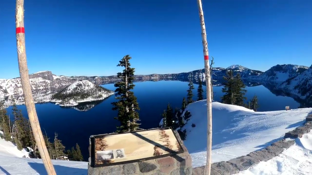 Crater Lake National Park Ski to Wizard Island Overlook on West Rim Drive