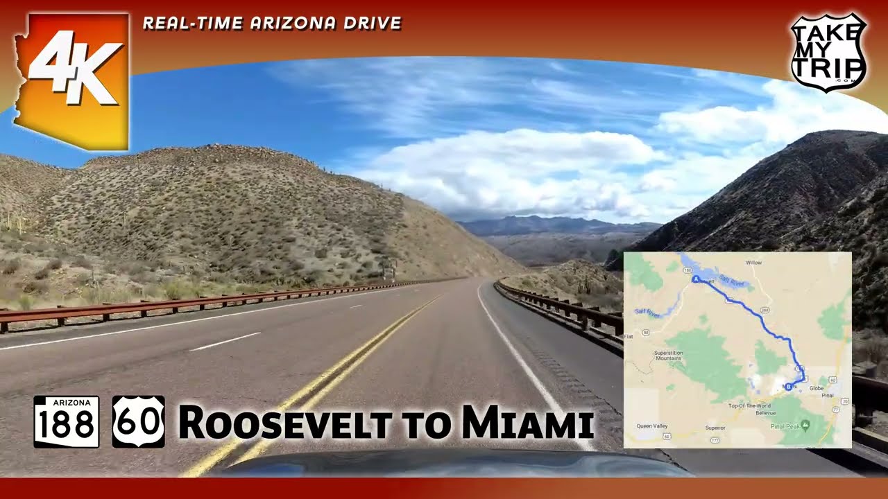 Beautiful Arizona 188 Apache Trail from Roosevelt Dam to Miami, AZ & US 60 - Dashcam Scenic Drive
