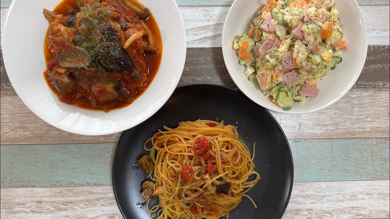 #おっさんの料理　#今日の晩ごはん  #ポテサラ　#チキンのトマト煮　