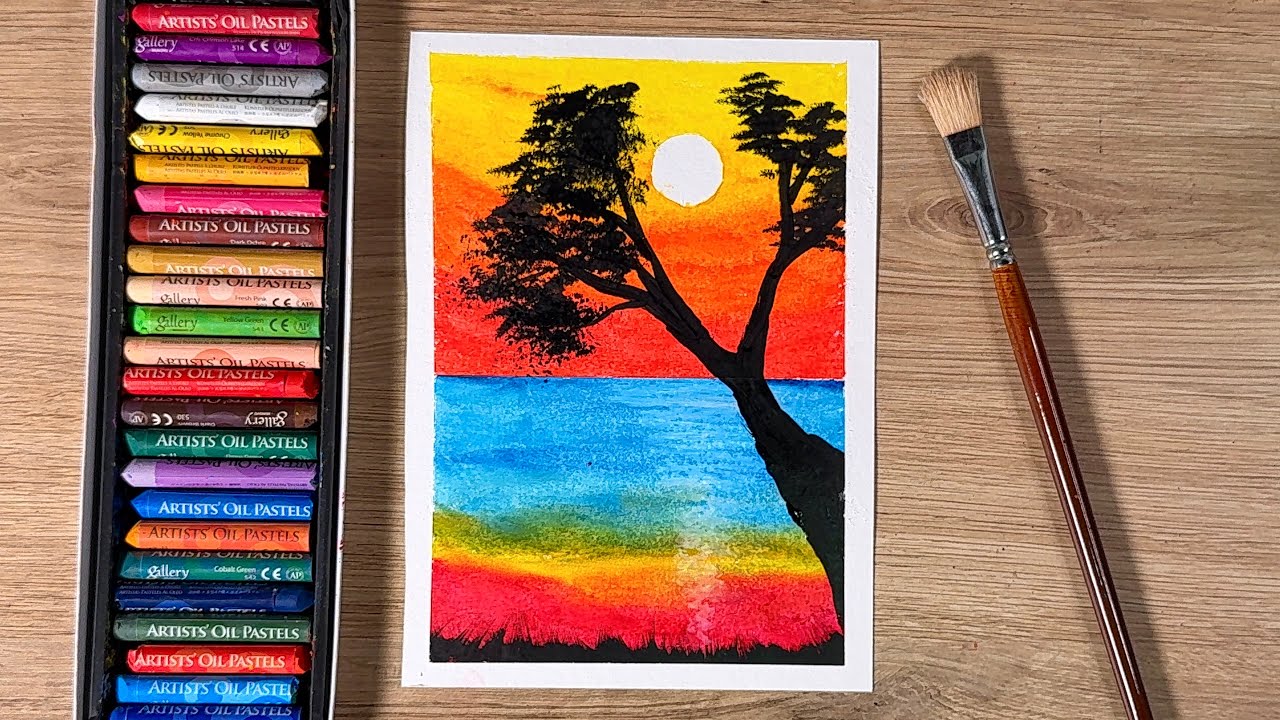 Easy Sunset Drawing for Beginners | Oil Pastels