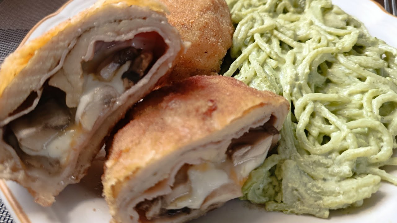 PECHUGAS EMPANIZADAS RELLENAS DE JAMÓN, QUESO Y CHAMPIÑONES 🐔🍖🧀🍄