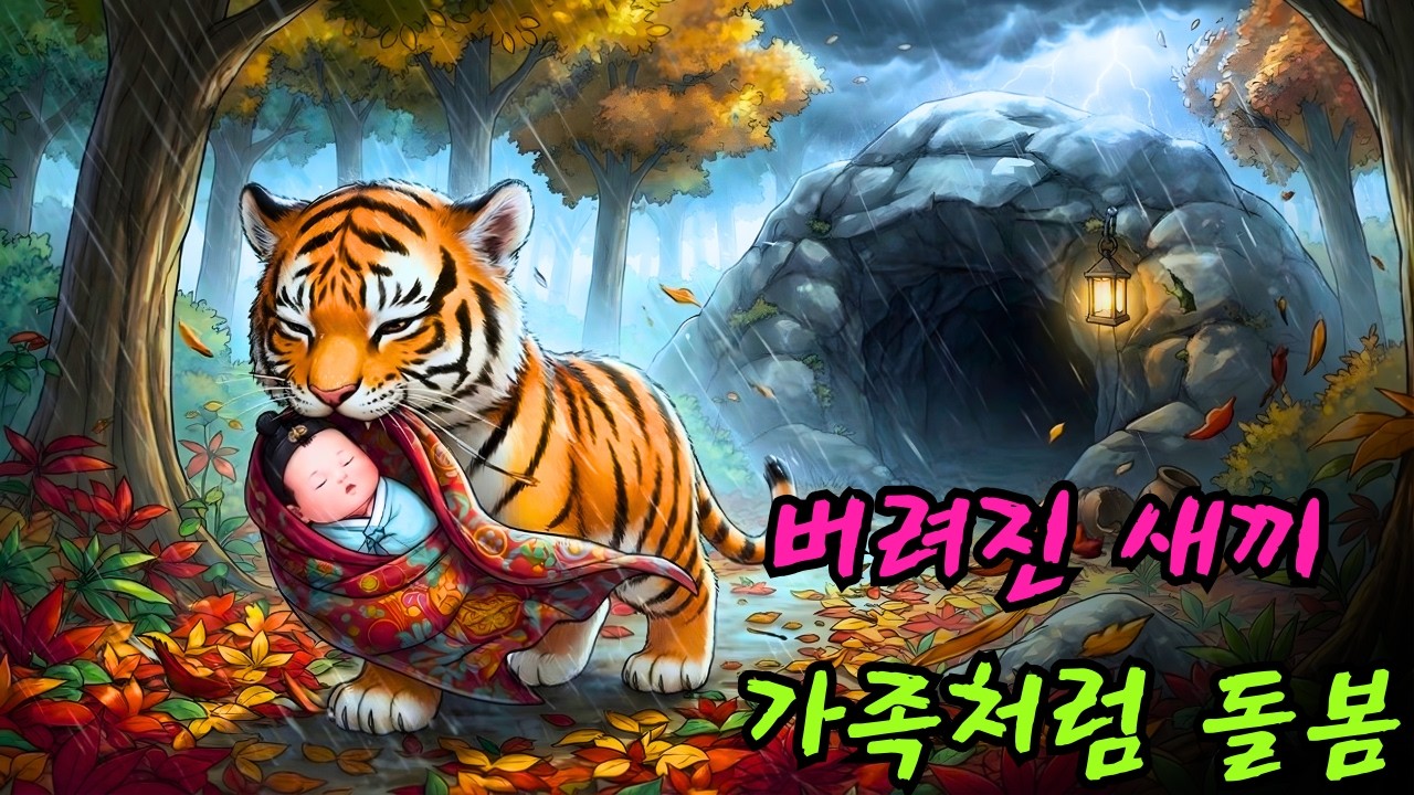 새끼 호랑이는 낙엽 더미 속에 버려진 채 발견되었고, 가족의 일원처럼 보살핌을 받았습니다.| 야담 | 야사 | 전설 | 민담 | 설화 | 옛날이야기 l 오디오북