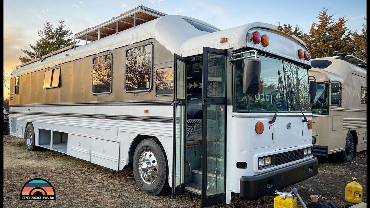 Every Step of a Raised Roof Bus Tiny Home - Time Lapse