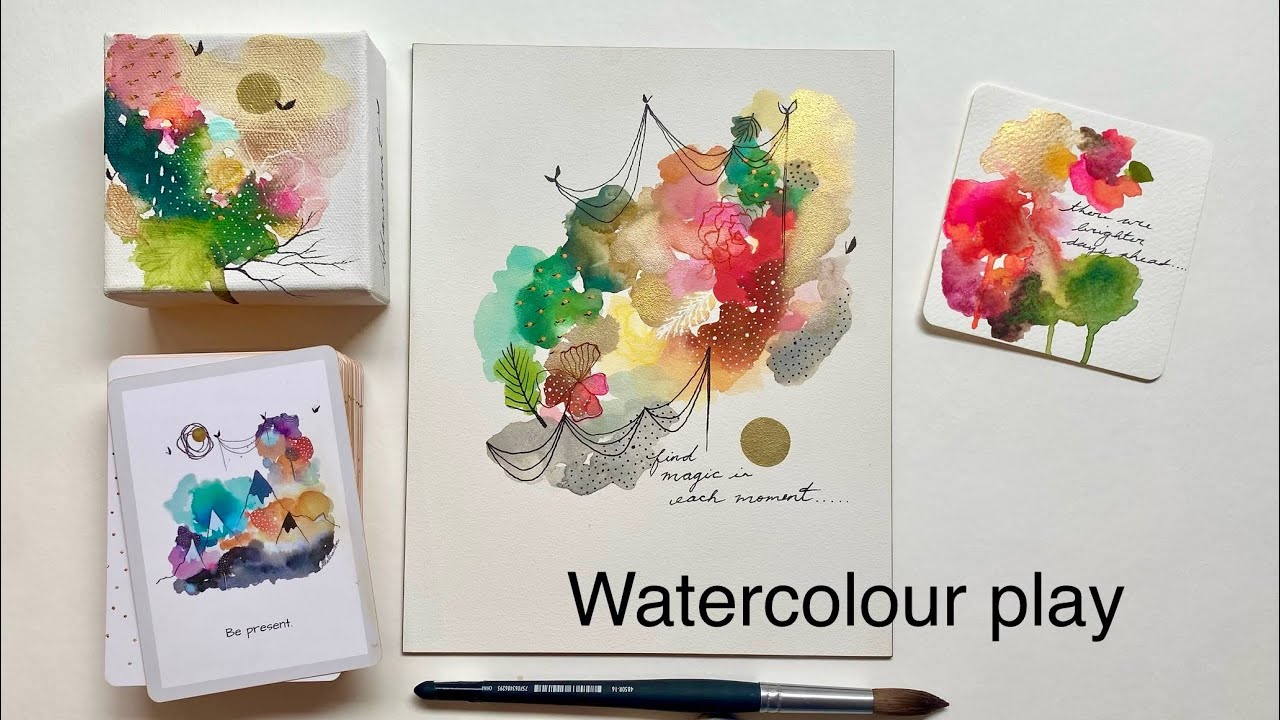 Painting abstract watercolour backgrounds.