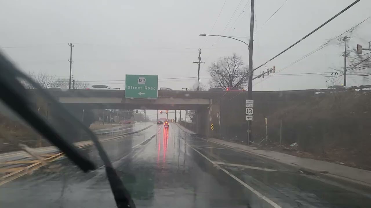 Bristol pike, Bensalem Pennsylvania. Heavy raining day. 