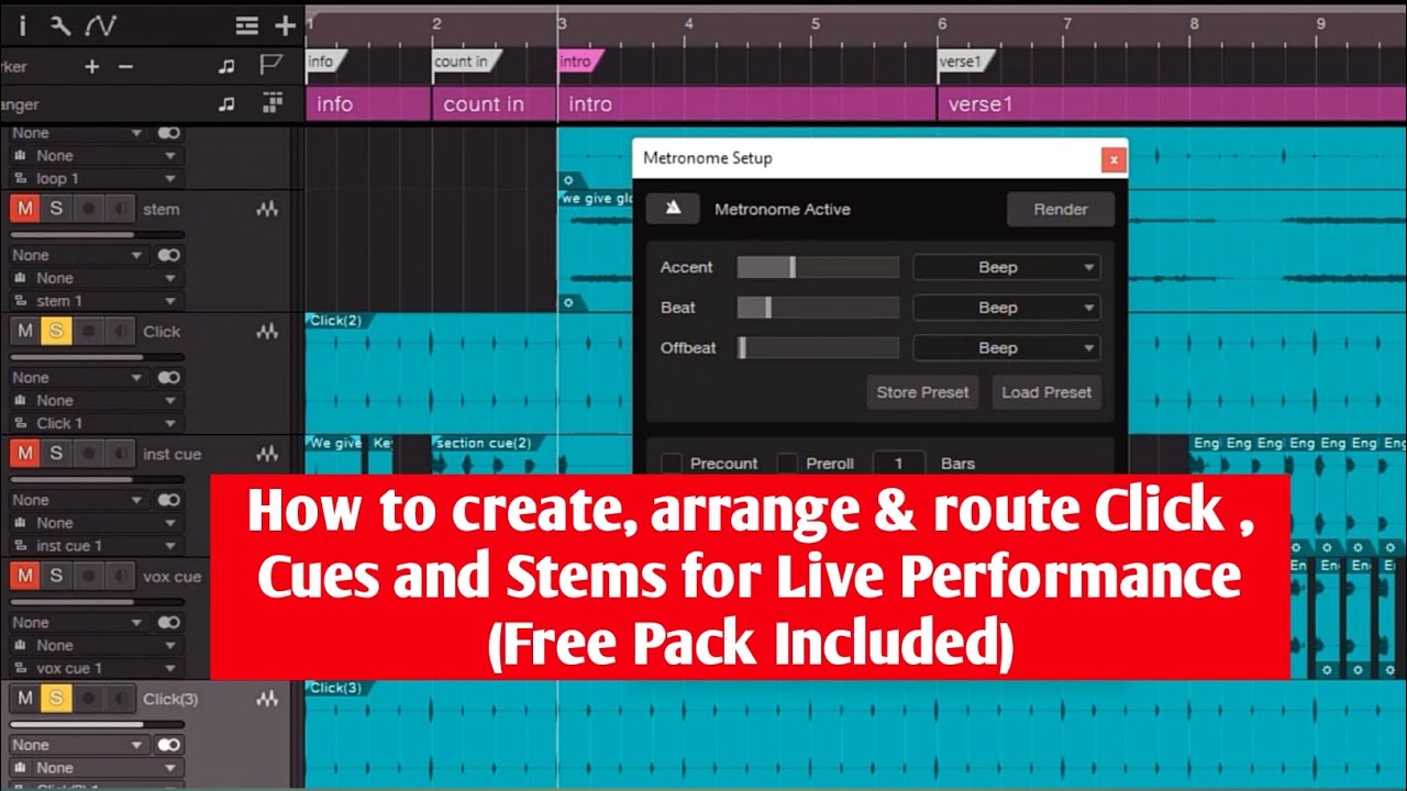 How to create, arrange & route Click , Cues and Stems for Live Performance (Free Pack Included)