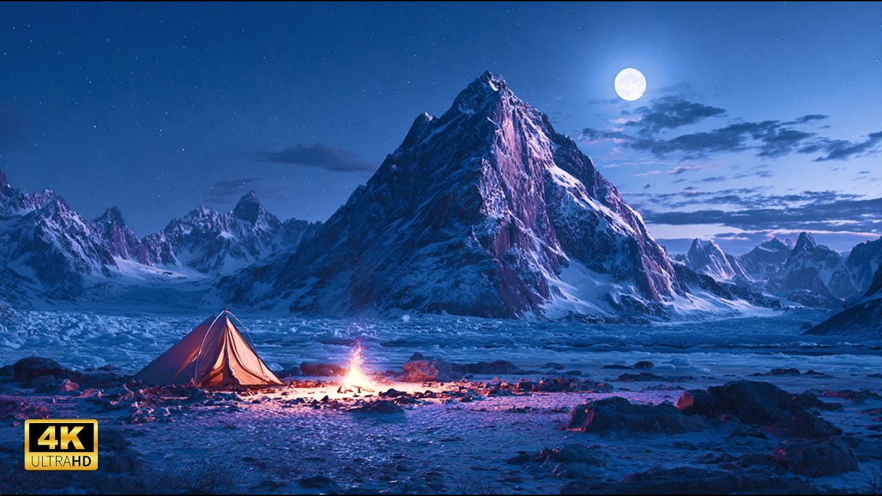 Arctic Campsite & Crackling Fire I ASMR for Deep Sleep & Relaxation | 1 Hour | 4K