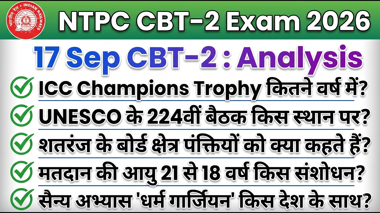 RRB NTPC CBT-2 Exam Analysis 17 September 2026 🔥 | NTPC CBT-2 Analysis Today | GK GS Questions