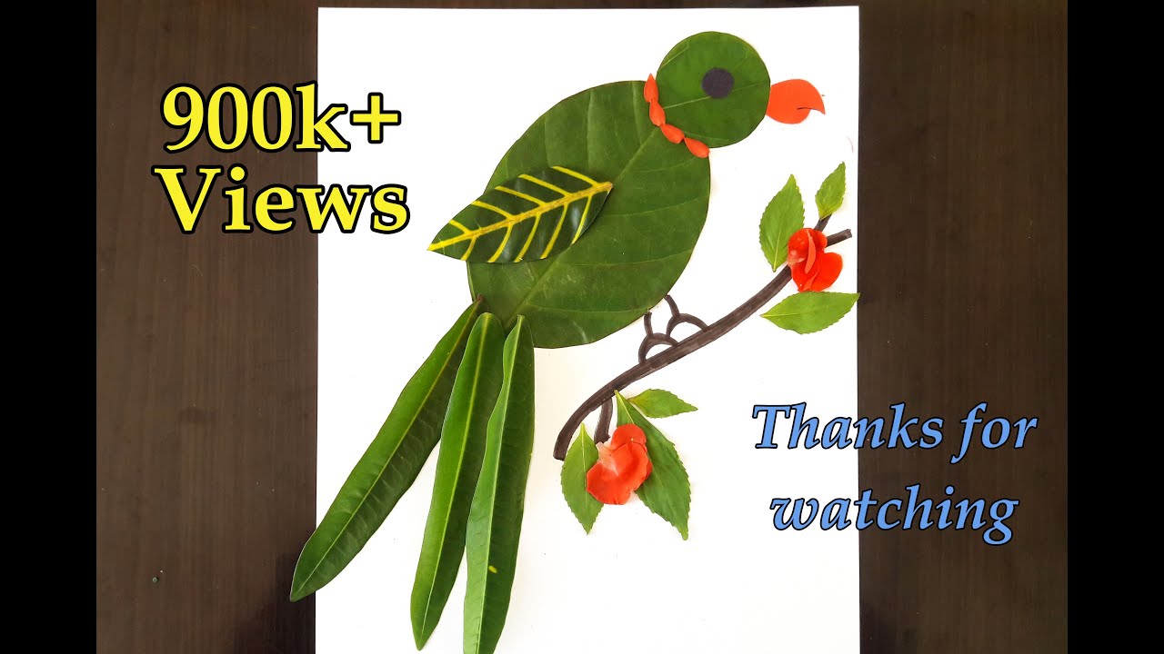 Parrot from Leaves--Simple leaf art 💚💚💚
