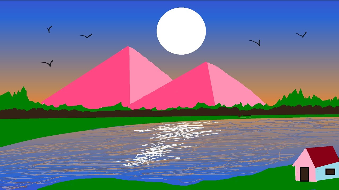 Beautiful pyramid scenery of landspace ll computer painting ll scenery of landspace ll ms paint 🎨🎨🖍️