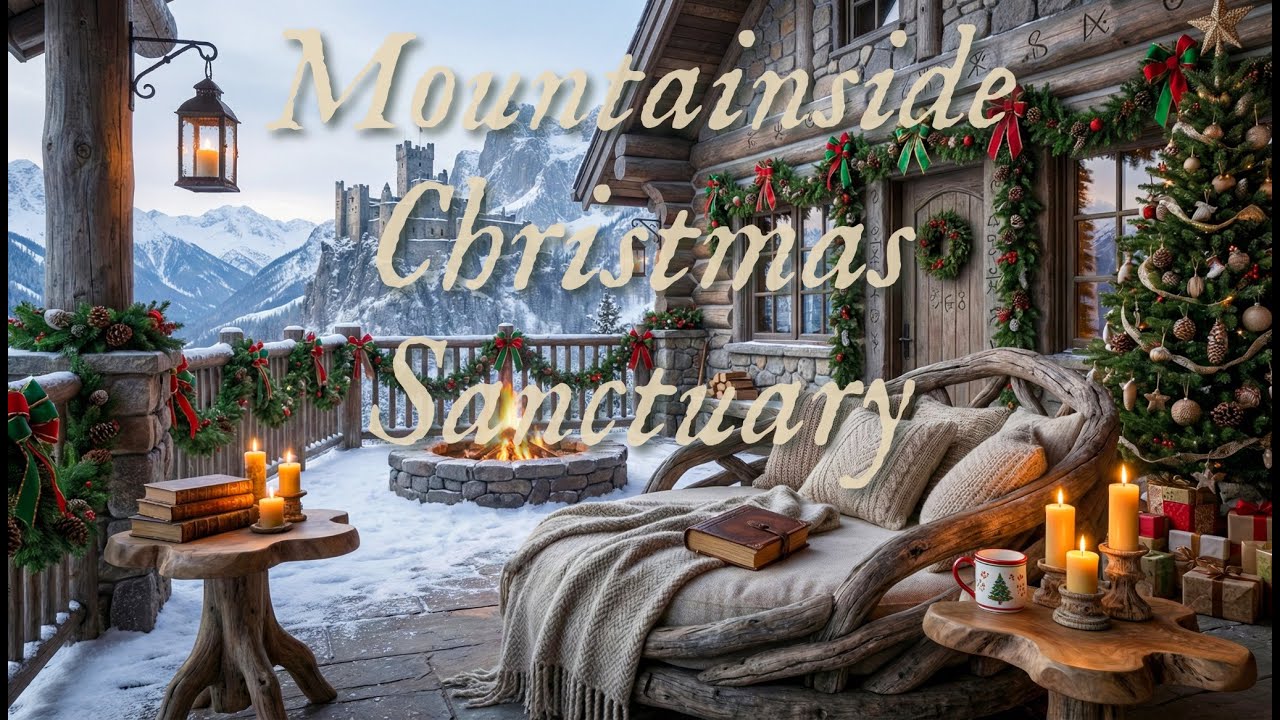 Mountainside Christmas Sanctuary | Peaceful Winter Hearth, Crackling Fire & Gentle Snowfall