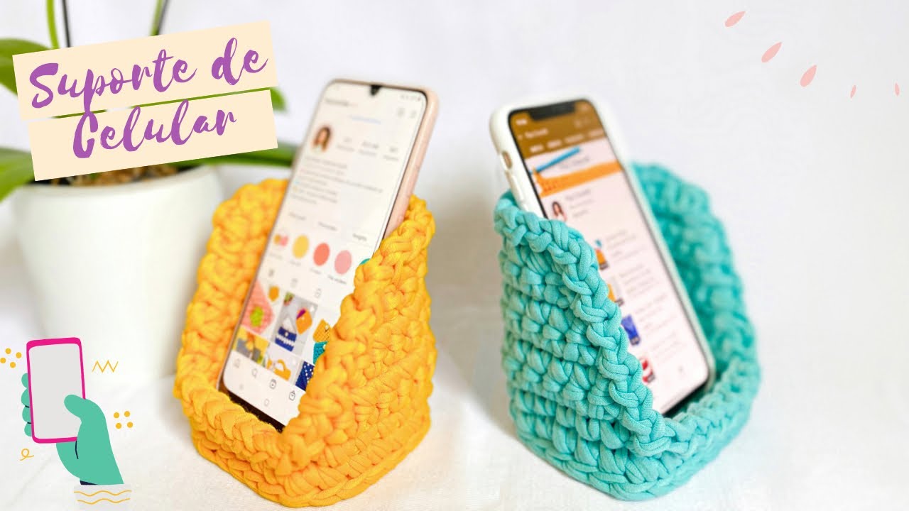 Suporte para celular em crochê - Fio de malha