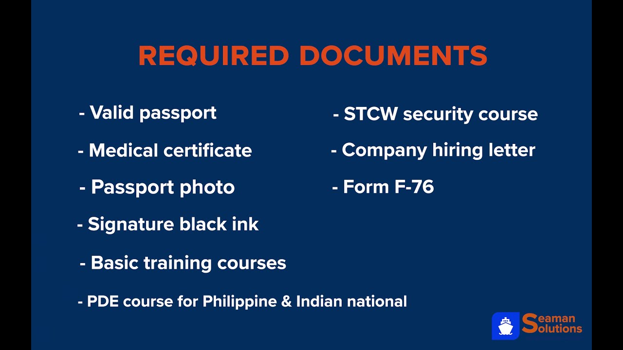 Required Documents Panama Seaman Book │ Marine Technician MOU │