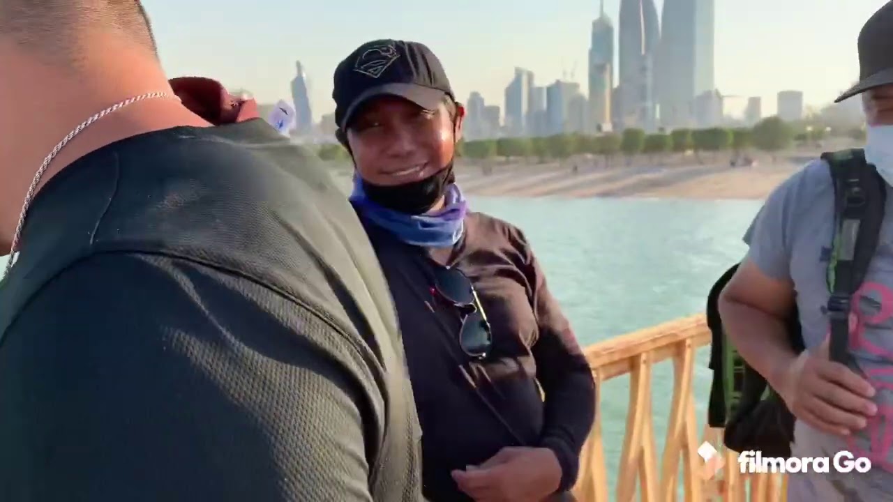 Kuwait tower seaside small bridge fishing point area...